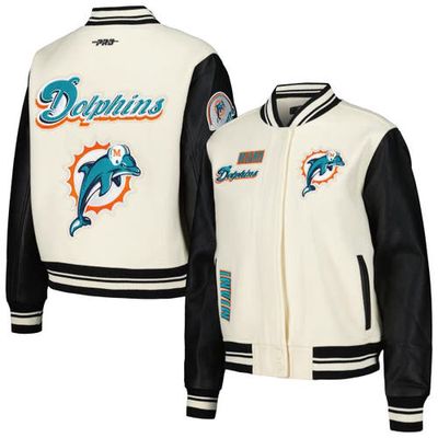 Women's Pro Standard Cream Miami Dolphins Retro Classic Vintage Full-Zip Varsity Jacket