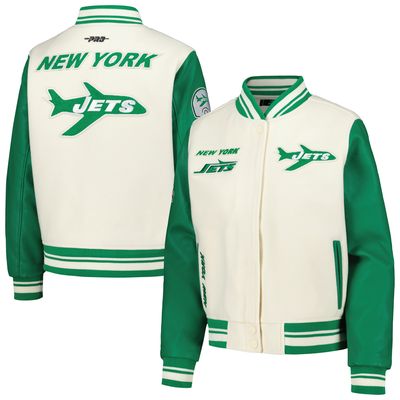 Women's Pro Standard Cream New York Jets Retro Classic Vintage Full-Zip Varsity Jacket