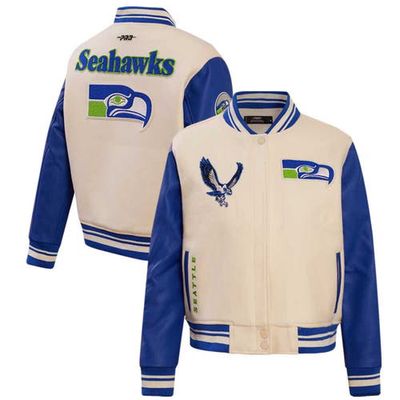 Women's Pro Standard Cream Seattle Seahawks Retro Classic Vintage Full-Zip Varsity Jacket