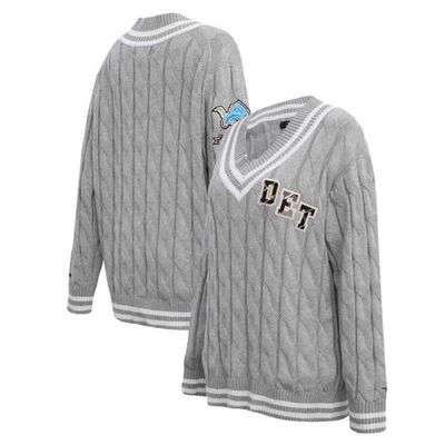 Women's Pro Standard Heather Gray Detroit Lions Prep V-Neck Pullover Sweater