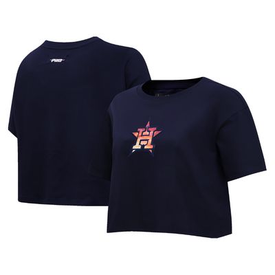 Women's Pro Standard Navy Houston Astros Painted Sky Boxy Cropped T-Shirt