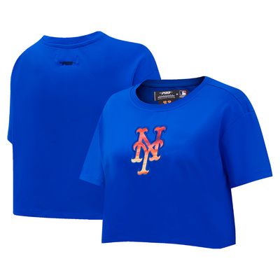 Women's Pro Standard Royal New York Mets Painted Sky Boxy Cropped T-Shirt