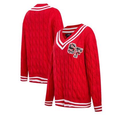 Women's Pro Standard Scarlet San Francisco 49ers Prep V-Neck Pullover Sweater