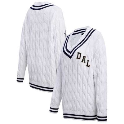 Women's Pro Standard White Dallas Cowboys Prep V-Neck Pullover Sweater