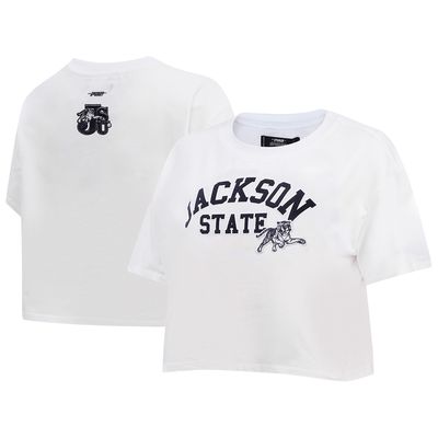 Women's Pro Standard White Jackson State Tigers Classic Three-Hit Boxy Cropped T-Shirt