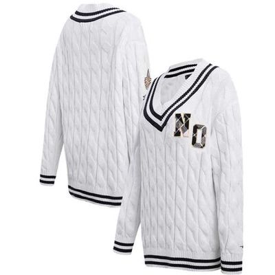 Women's Pro Standard White New Orleans Saints Prep V-Neck Pullover Sweater
