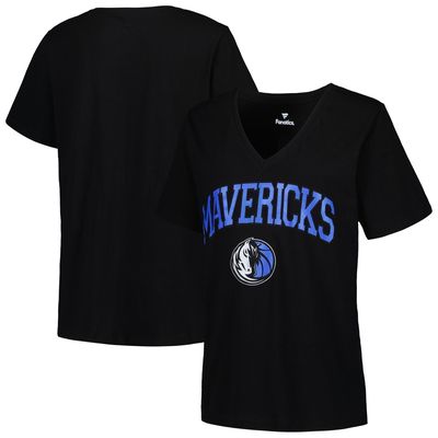 Women's Profile Black Dallas Mavericks Plus Size Arch Over Logo V-Neck T-Shirt