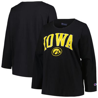 Women's Profile Black Iowa Hawkeyes Plus Size Arch Over Logo Scoop Neck Long Sleeve T-Shirt