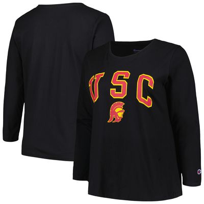 Women's Profile Black USC Trojans Plus Size Arch Over Logo Scoop Neck Long Sleeve T-Shirt