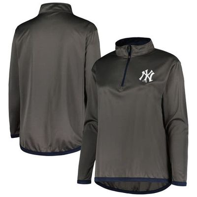 Women's Profile Charcoal New York Yankees Plus Size Quarter-Zip Jacket