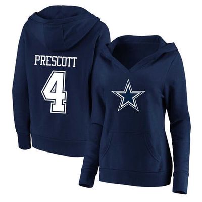 Women's Profile Dak Prescott Navy Dallas Cowboys Plus Size Player Name & Number V-Neck Pullover Hoodie