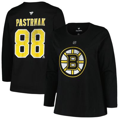 Women's Profile David Pastrnak Black Boston Bruins Plus Size Name & Number Long Sleeve T-Shirt