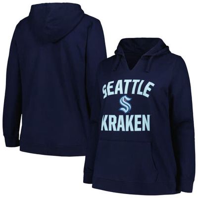 Women's Profile Deep Sea Blue Seattle Kraken Plus Size Arch Over Logo Pullover Hoodie in Navy