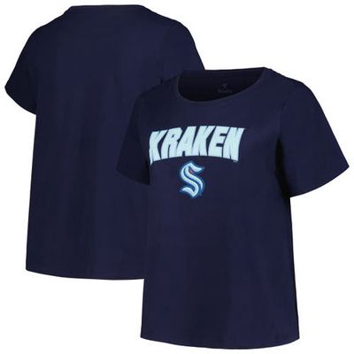 Women's Profile Deep Sea Blue Seattle Kraken Plus Size Arch Over Logo T-Shirt in Navy