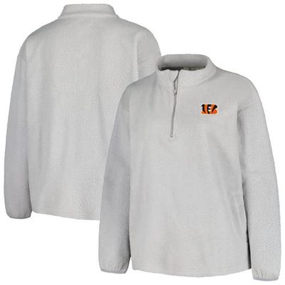 Women's Profile Gray Cincinnati Bengals Plus Size Sherpa Quarter-Zip Jacket