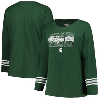 Women's Profile Green Michigan State Spartans Plus Size Triple Script Scoop Neck Long Sleeve T-Shirt