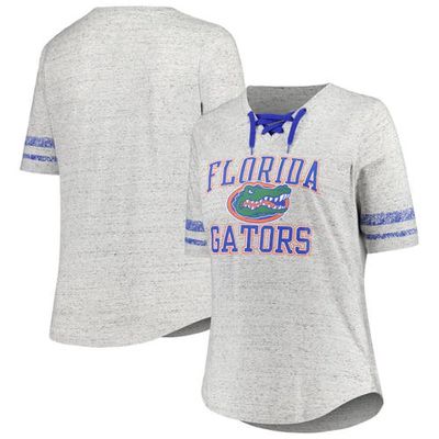 Women's Profile Heather Gray Florida Gators Plus Size Striped Lace-Up T-Shirt