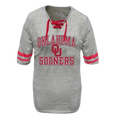 Women's Profile Heather Gray Oklahoma Sooners Plus Size Striped Lace-Up V-Neck T-Shirt