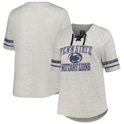 Women's Profile Heather Gray Penn State Nittany Lions Plus Size Striped Lace-Up V-Neck T-Shirt