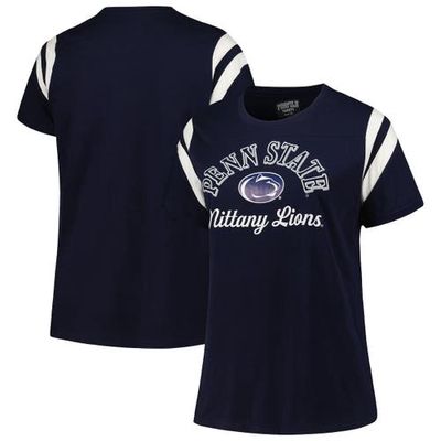 Women's Profile Navy Penn State Nittany Lions Plus Size Striped Tailgate Scoop Neck T-Shirt