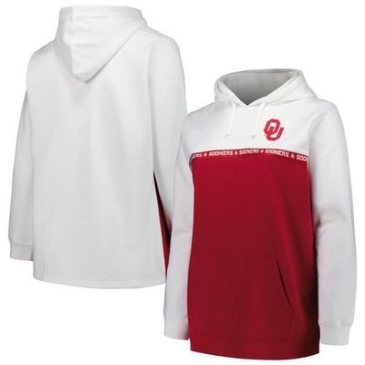 Women's Profile White/Crimson Oklahoma Sooners Plus Size Taping Pullover Hoodie