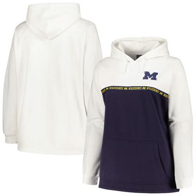 Women's Profile White/Navy Michigan Wolverines Plus Size Taping Pullover Hoodie