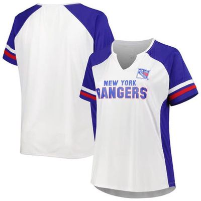 Women's Profile White New York Rangers Plus Size Notch Neck Raglan T-Shirt