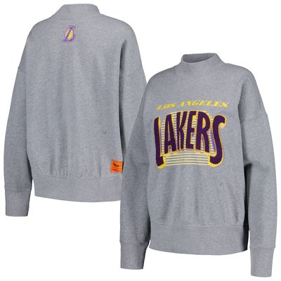 Women's Qore Gray Los Angeles Lakers Oversized Cozy Mock Neck Pullover Sweatshirt