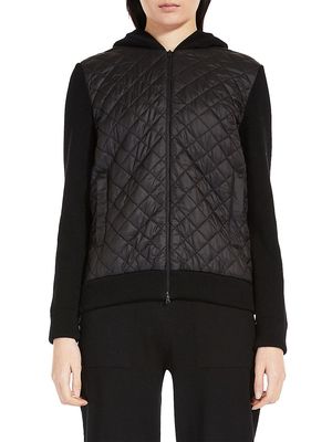 Women's Quilted & Knit Zip-Front Hoodie - Black - Size Medium