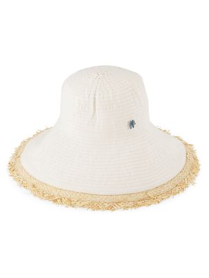 Women's Raffia-Trim Bucket Hat - White Natural - Size Medium - White Natural - Size Medium