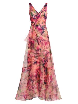 Women's Raisa Floral Organza V-Neck Gown - Aurora - Size 14