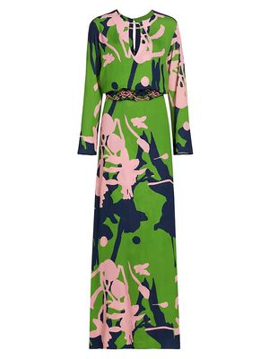 Women's Ravenna Belted Long-Sleeve Maxi Dress - Verdi Pink Blossom Burst - Size Small