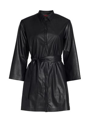 Women's Ray Faux-Leather Shirt Minidress - Black Cat - Size XS - Black Cat - Size XS