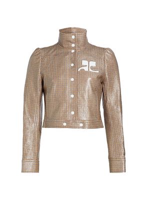 Women's Re-Edition Check Vinyl Jacket - Brown White - Size 6