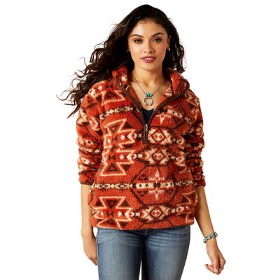 Women's REAL Berber Pullover Sweatshirt in Burnt Brick Print, Size: 3X by Ariat
