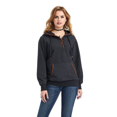 Women's REAL Elevated Hoodie in Heather Charcoal Leather, Size: XS by Ariat