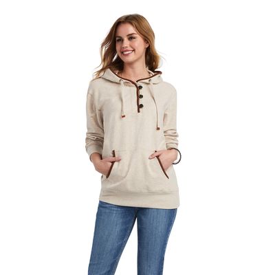 Women's REAL Elevated Hoodie in Oatmeal Heather Leather, Size: XS by Ariat