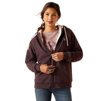 Women's REAL Sherpa Full Zip Hoodie Jacket in Clove Brown, Size: 3X by Ariat