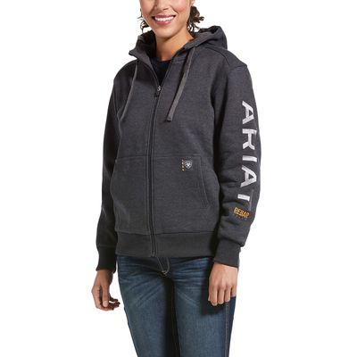 Women's Rebar All-Weather Full Zip Hoodie Jacket in Charcoal Heather Cotton/Polyester, Size: XS by Ariat