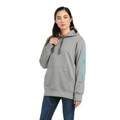 Women's Rebar Graphic Hoodie in Heather Grey, Size: XS by Ariat