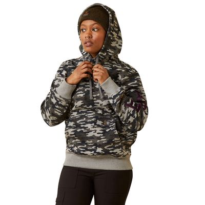 Women's Rebar Graphic Printed Hoodie in Heather Grey Camo, Size: Small by Ariat
