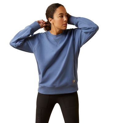 Women's Rebar Workman Washed Fleece Sweatshirt in Bjou Blue Heather, Size: 3X by Ariat