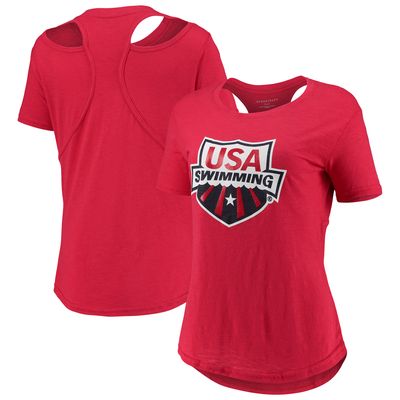 Women's Red USA Swimming Cut Out Back T-Shirt