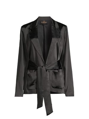 Women's Rex Satin Belted Blazer - Black Rich Satin - Size Small