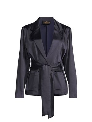 Women's Rex Satin Belted Blazer - Navy Rich Satin - Size Small