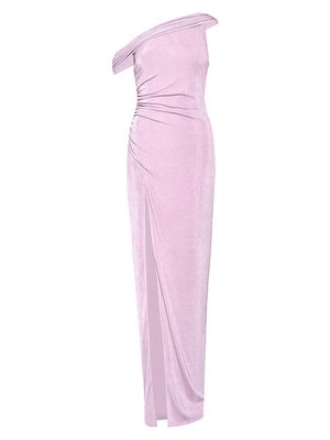 Women's Rhea Asymmetric Shirred Jersey Gown - Lilac - Size XL