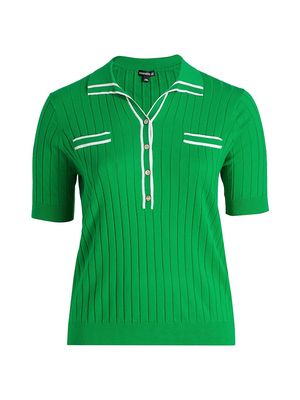 Women's Rib-Knit Polo Top - Grass Green - Size 14 - Grass Green - Size 14