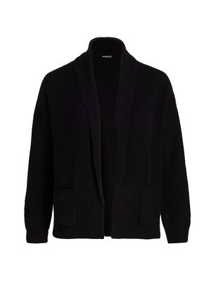Women's Ribbed Cashmere-Blend Cardigan - Black - Size 14 - Black - Size 14