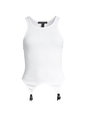 Women's Ribbed Cotton Garter Tank - White Black - Size XS