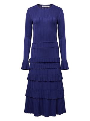 Women's Ribbed Long-Sleeve Midi-Dress - Dark Blue - Size Small